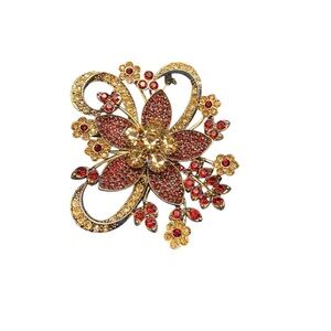 Avon 35th Anniversary Pin Gold and Red Floral Brooch NIB vintage 2006